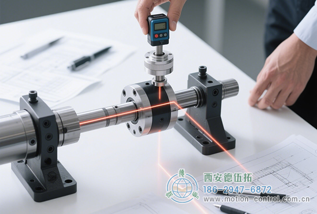 图为工作人员检测编码器安装同轴度的照片